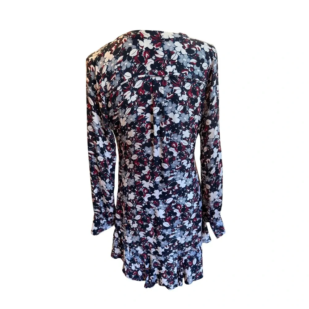 Veronica Beard Franklin Silk Floral V-Neck Ruffle Mini Dress Navy Burgundy 4